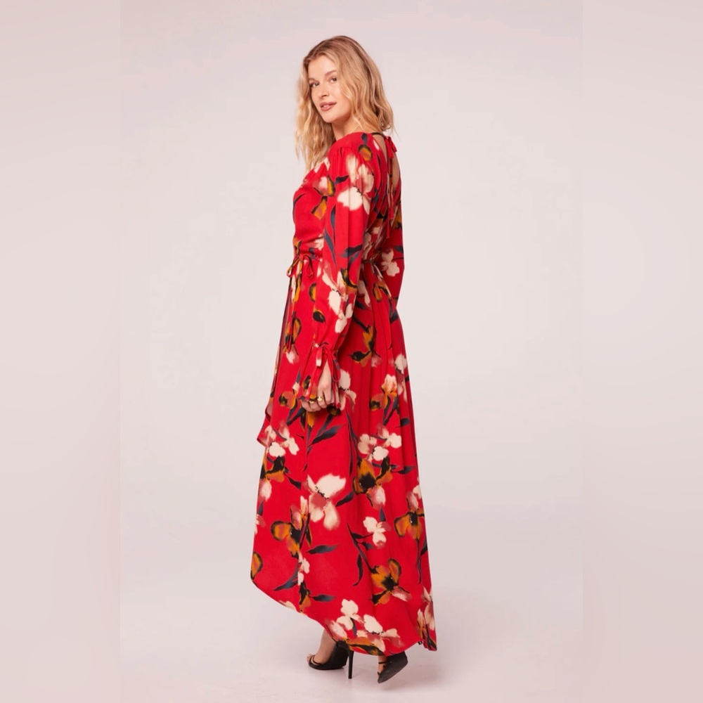 Band of the Free POLLY RED FLORAL WRAP MAXI DRESS Size Large NWT - Picture 7 of 11